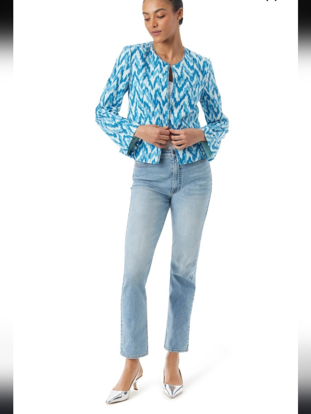 Dixie Chevron Print Linen Blend Jacket  S New
